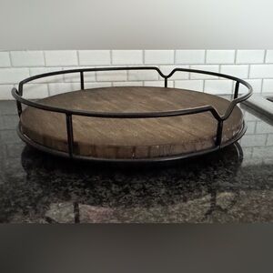 Lazy Susan Wood and Metal Tray
